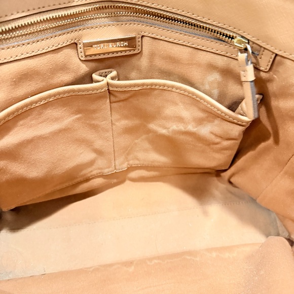 Tory Burch Robinson Saffiano Large Tote Bag Purse Tan - Picture 12 of 16